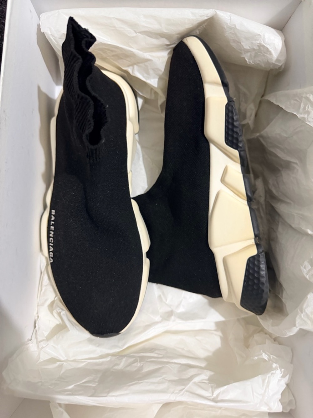 Balenciaga Black Knit Sock Sneakers with white  Platform Sole
